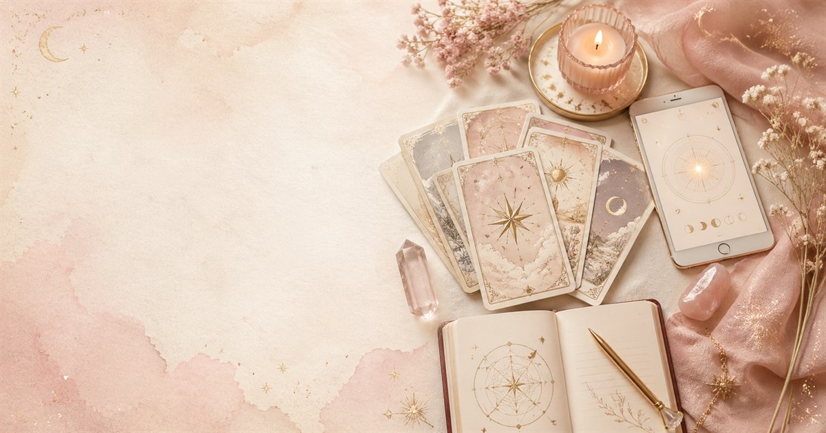 Cartes de tarot, téléphone et carnet pour une consultation de cartomancie en ligne