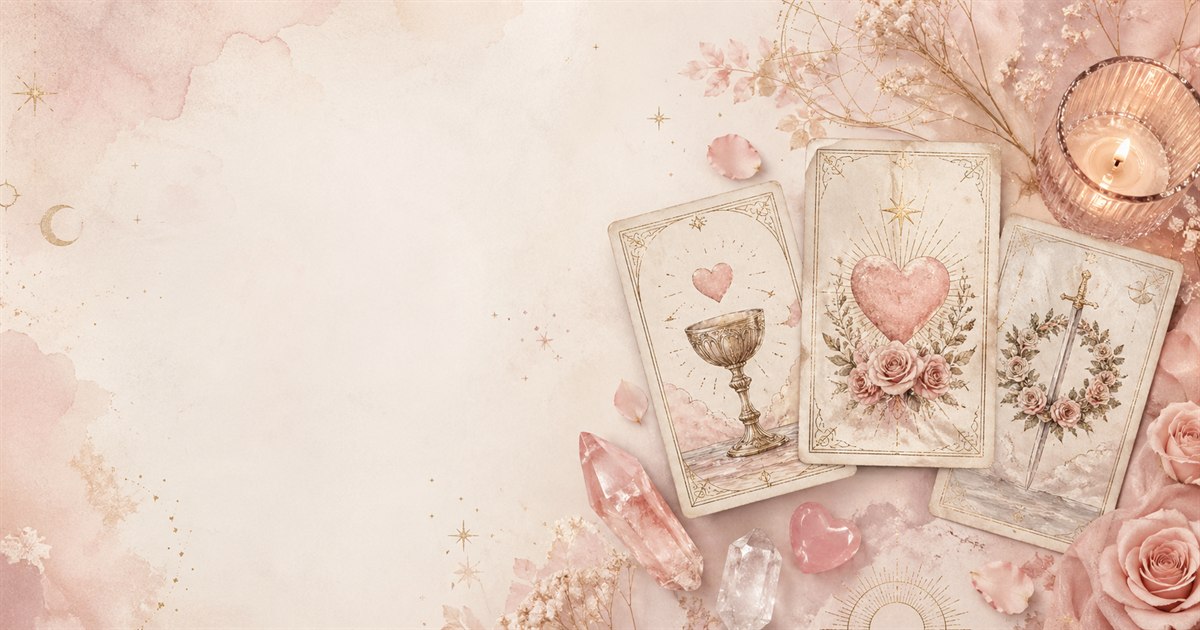 Cartes de tarot avec cœur, bougie et roses pour un tirage amour